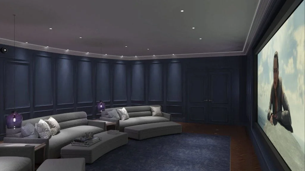 Wood panelled retro home cinema
